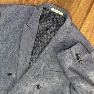 Joseph Abboud JOE Men’s 44 R Double Breasted 100% Linen Blazer - Heathered Blue
